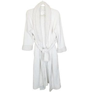 Oscar dela Renta Womens S/M White Long Sleeves Belted Cozy Bathrobe Pockets